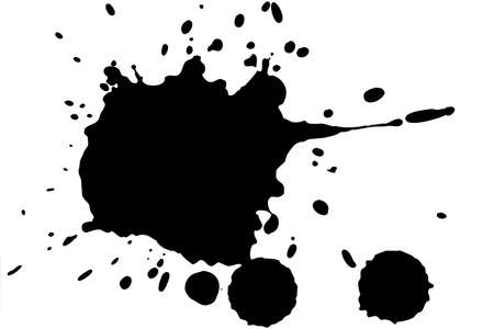 Black blot on a white background. Spots of ink on a piece of paper.の写真素材
