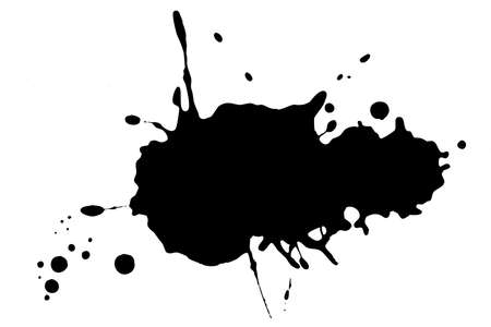 Black blot on a white background. Spots of ink on a piece of paper.の写真素材
