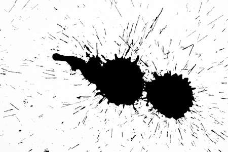 Black blot on a white background. Spots of black ink on a piece of paper.の写真素材