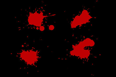 Red blot on a black background. Spots of paint on a piece of paper.の写真素材