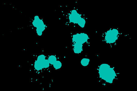 Green blot on a black background. Spots of paint on a piece of paper.の写真素材