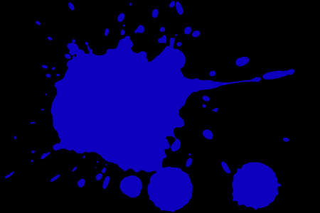 Blue blot on a black background. Spots of paint on a piece of paper.の写真素材