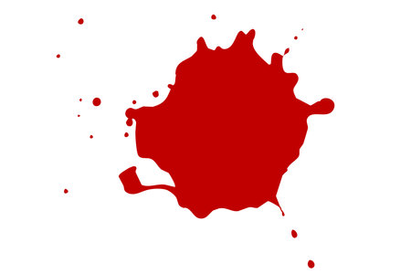 Red blot on a white background. Spots of ink on a piece of paper.の写真素材