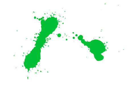 Green blot on a white background. Spots of ink on a piece of paper.の写真素材