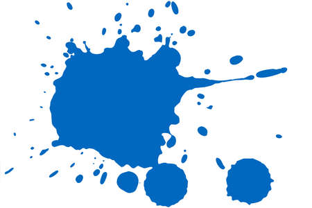 Blue blot on a white background. Spots of ink on a piece of paper.の写真素材