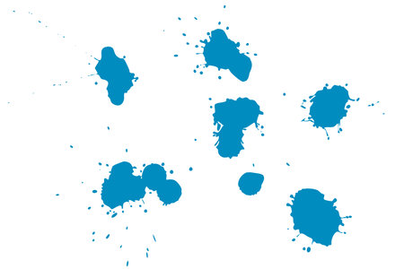 Blue blot on a white background. Spots of ink on a piece of paper.の写真素材