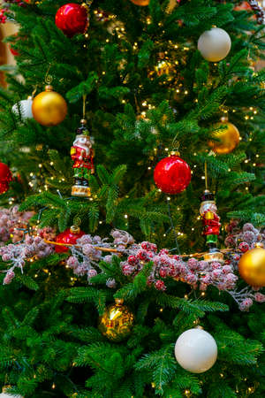 Holiday decorations for the Christmas tree. Blurred holiday background.の写真素材