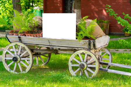 Jute bags on an old cart. Transportation of products.の写真素材