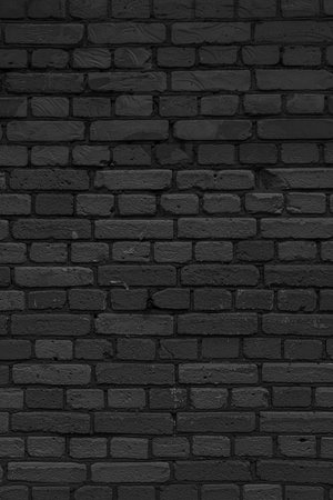 A black brick wall stands in the darkness. Atmospheric, dramatic, mysterious background.の写真素材