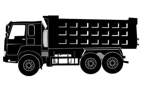 Dump truck vector silhouette on white backgroundのイラスト素材