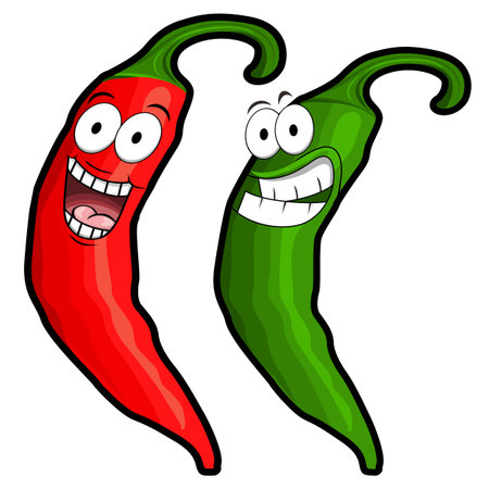 Vector illustration of funny chili , cartoon red and green chili vector illustration for purposesのイラスト素材