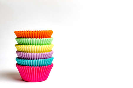 Very colorful cups for making cupcakes.の写真素材