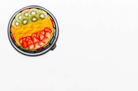 Homemade flan decorated with fruits. Colorful, beautiful decoration.の写真素材