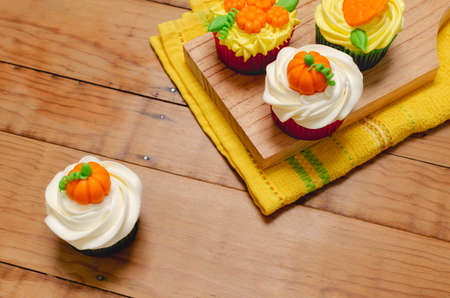 Beautiful very colorful decorated cupcakes to celebrate Halloween.の写真素材
