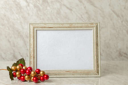 Gift or greeting postcard mockup for Christmas or commemorative moment. Christmas colors, 5x7 inch postcard, editable.の写真素材