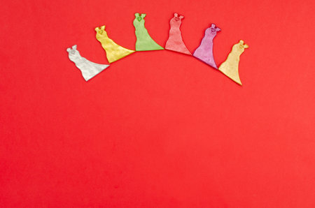 Couple silhouette figures on red background. Background for Valentine's Day.の写真素材