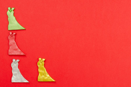 Couple silhouette figures on red background. Background for Valentine's Day.の写真素材
