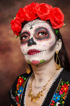 Portrait of Catrina, typical Mexican character representative of the Day of the Dead.の写真素材