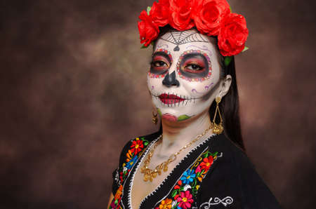 Portrait of Catrina, typical Mexican character representative of the Day of the Dead.の写真素材