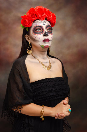 Portrait of Catrina, typical Mexican character representative of the Day of the Dead.の写真素材