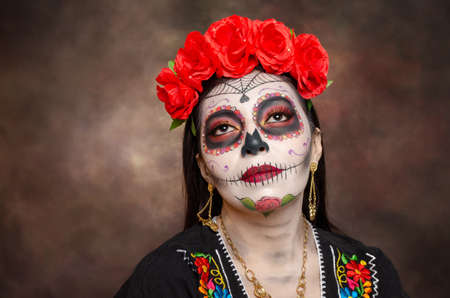 Portrait of Catrina, typical Mexican character representative of the Day of the Dead.の写真素材