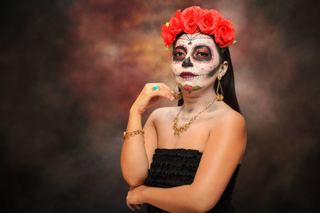 Portrait of Catrina, typical Mexican character representative of the Day of the Dead.の写真素材