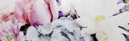 Banner. Illustration. Cement wall with aged flowers. Aged flowers on concrete texture.