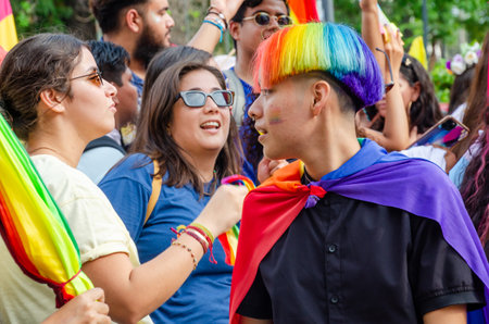 Colima, Colima/Mexico; July 03, 2022: Young person with rainbow hair at LGBT+ pride paradeのeditorial素材