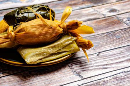 Tamales, typical Mexican food made from corn.の写真素材