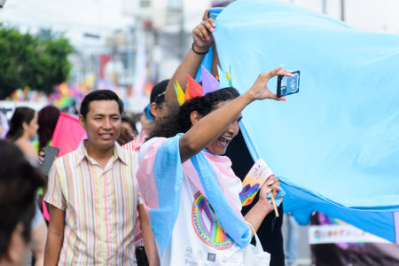 Colima, Colima. Mexico; July 03, 2022: People celebrating the LGBT+ Pride Paradeのeditorial素材