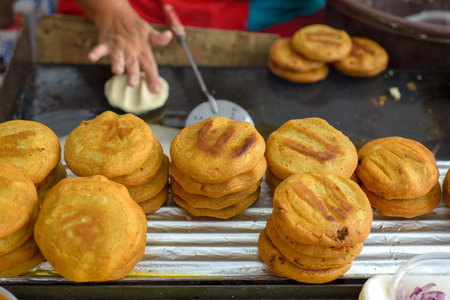 Stall selling gorditas. Mexican street food.の写真素材