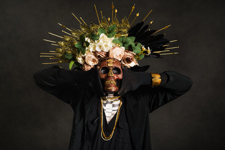 Studio portrait of Drag Queen Catrin. Day of the dead makeup.の写真素材