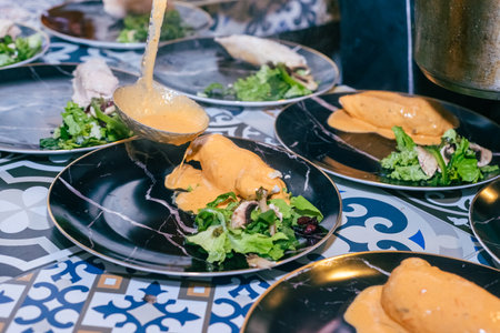 Catering at a social event. Typical mexican food served at a social event.の写真素材