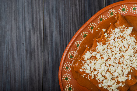 Enchiladas with red pipian. Typical Mexican food.の写真素材