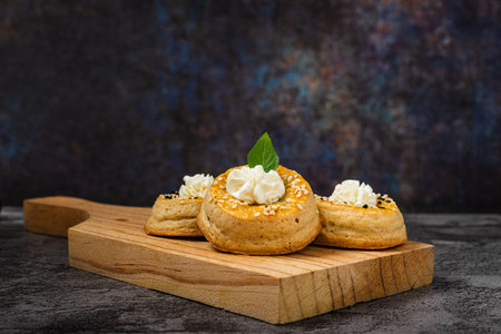 Puff pastry rolls with cream cheese. Desserts with cream cheese.の写真素材