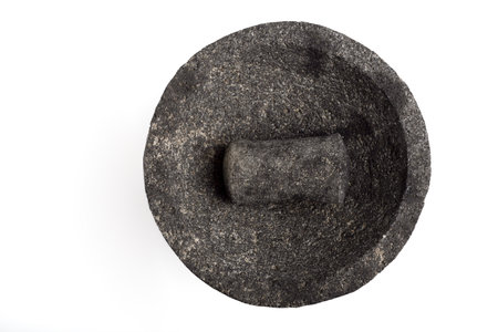Molcajete, Mexican kitchen utensil isolated on white background.の写真素材