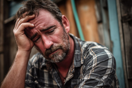 Close Up Portrait of a Worried and Depressed Middle Aged Manの素材