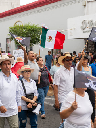 Colima, Colima. Mexico. November 15, 2025. March organized by Generation Z. People protesting against the government in Colima.のeditorial素材