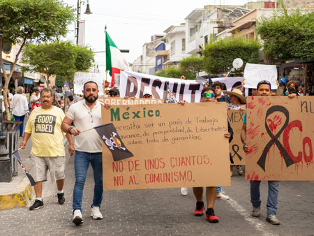Colima, Colima. Mexico. November 15, 2025. March organized by Generation Z. People protesting against the government in Colima.のeditorial素材