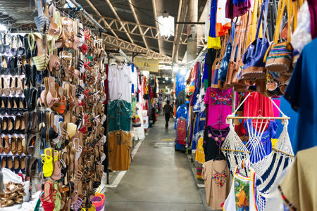 Colorful and Crowded Interior View of Authentic Local Market Stall in El Salvadorの写真素材