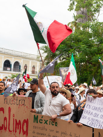 Colima, Colima. Mexico. November 15, 2025. March organized by Generation Z. People protesting against the government in Colima.のeditorial素材