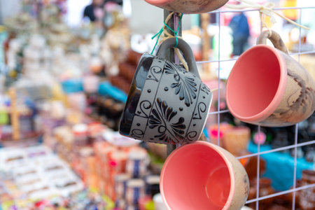 Close Up Decorative Pottery Mug for Sale at Local Mexican Craft Marketの写真素材