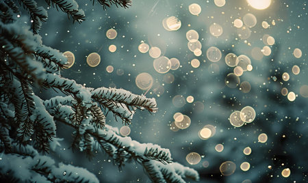 Christmas tree with bokeh lights. Christmas background with copy space.の素材