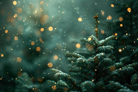 Christmas tree with bokeh lights. Christmas background with copy space.の素材