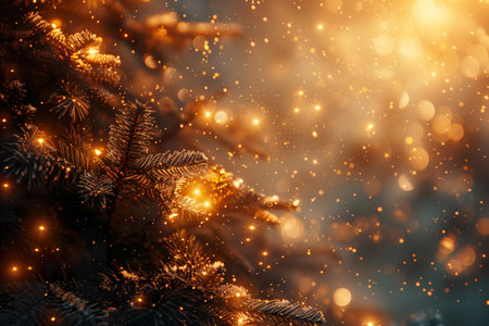 Christmas tree with bokeh lights. Christmas background with copy space.の素材