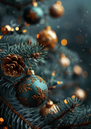 Christmas tree with bokeh lights. Christmas background with copy space.の素材