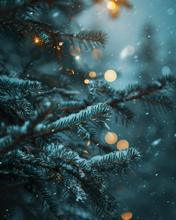 Christmas tree with bokeh lights. Christmas background with copy space.の素材