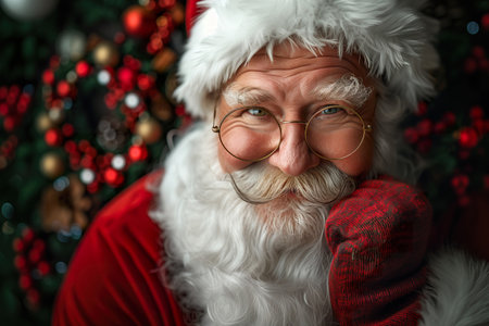 Portrait of Santa Claus happy looking at camera. Christmas background.の素材