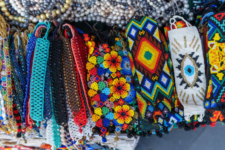 Accessories made with multicolored beads. Mexican handicrafts made with colorful stones.