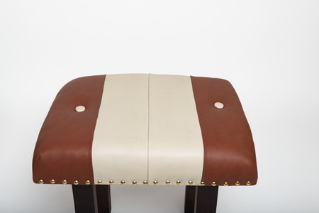 Studio Shot Brown And Beige Upholstered Footstool Furniture On White Backgroundの写真素材